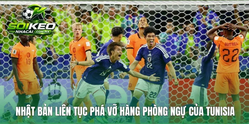 Nhật Bản liên tục phá vỡ hàng phòng ngự của Tunisia